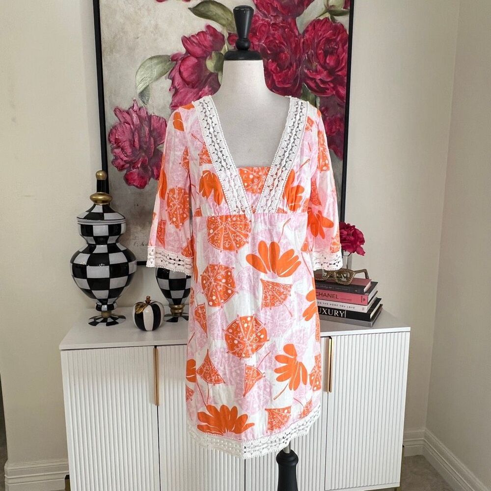Lilly Pulitzer Women's Sherman Linen Blend Tunic Shift Dress Orange Pink Size 8